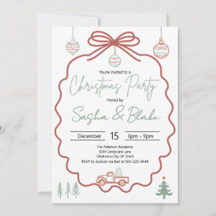 Rustic Coquette Red Green Christmas Party Invitation