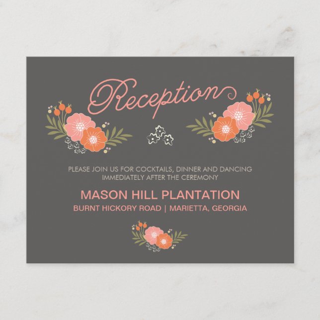 Rustic Coral Floral Reception Cards (Front)