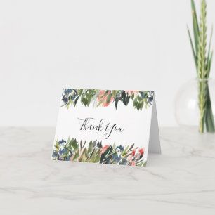 Rustic Coral Floral Wedding Photo Thank You Card