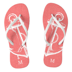 Rustic Coral Vintage Anchor Monogram Thongs