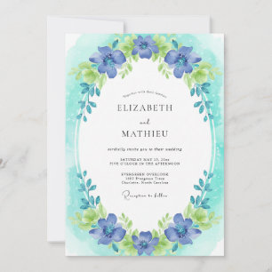 Rustic Cornflower Aqua Wreath Wedding Invitation