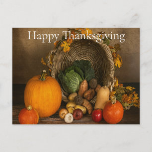 Rustic Cornucopia Harvest Thanksgiving Blessings Holiday Postcard