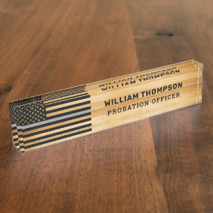 Rustic Correctional Officer Thin Grey Line Wood Nameplate