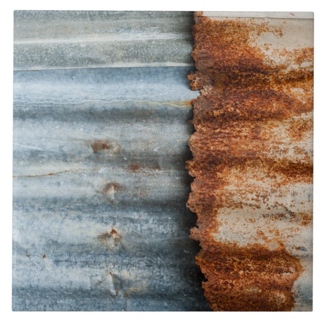 Rustic Corrugated Metal Ceramic Tile (Front)