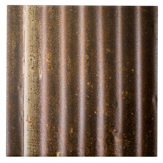 Rustic Corrugated Metal Ceramic Tile (Front)