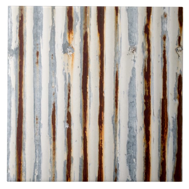 Rustic Corrugated Metal Ceramic Tile (Front)
