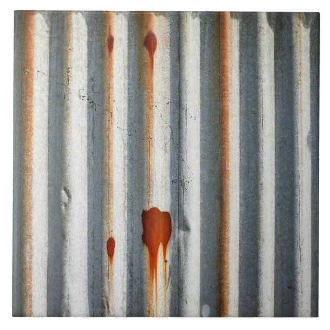 Rustic Corrugated Metal Ceramic Tile (Front)