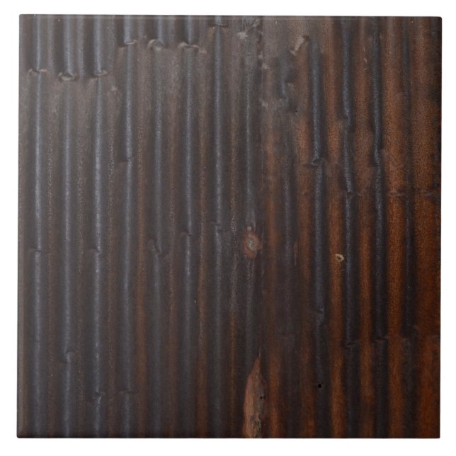 Rustic Corrugated Metal Ceramic Tile (Front)