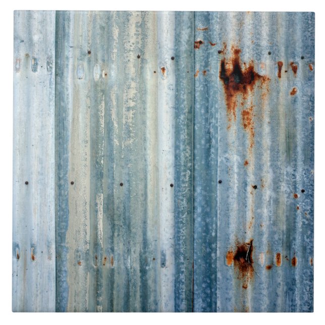 Rustic Corrugated Metal Ceramic Tile (Front)