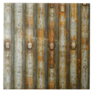 Rustic Corrugated Metal Ceramic Tile