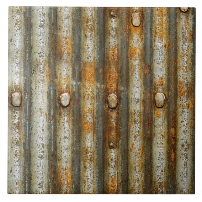 Rustic Corrugated Metal Ceramic Tile (Front)