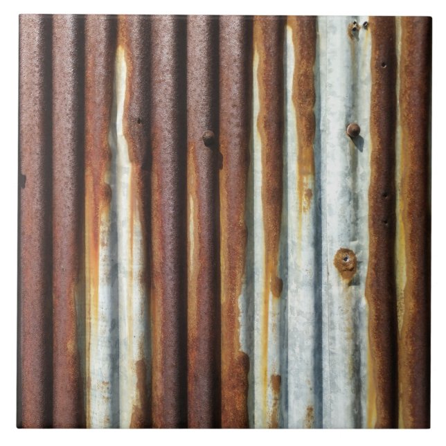 Rustic Corrugated Metal Ceramic Tile (Front)