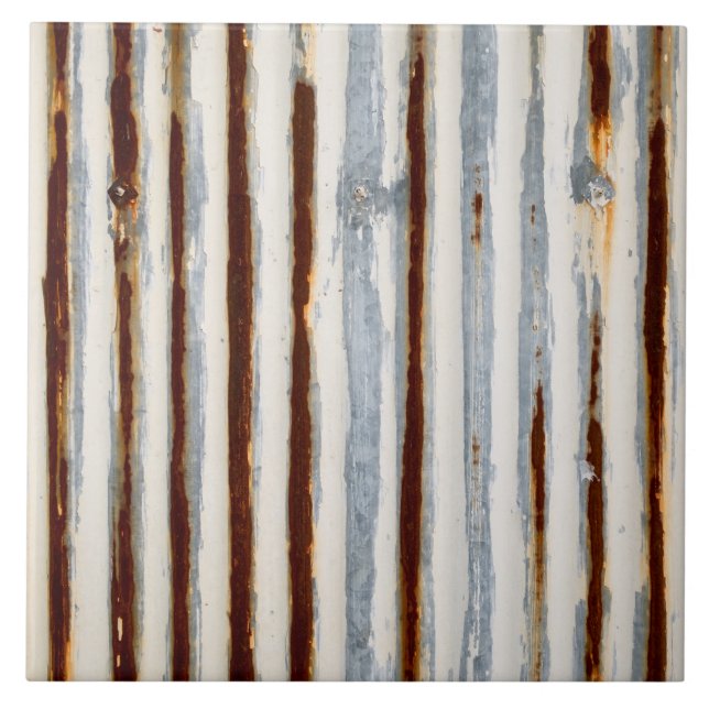 Rustic Corrugated Metal Ceramic Tile (Front)