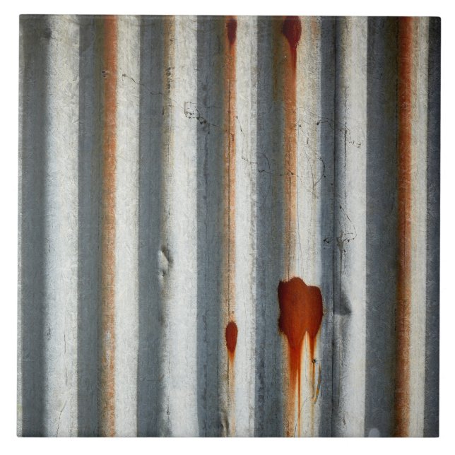Rustic Corrugated Metal Ceramic Tile (Front)