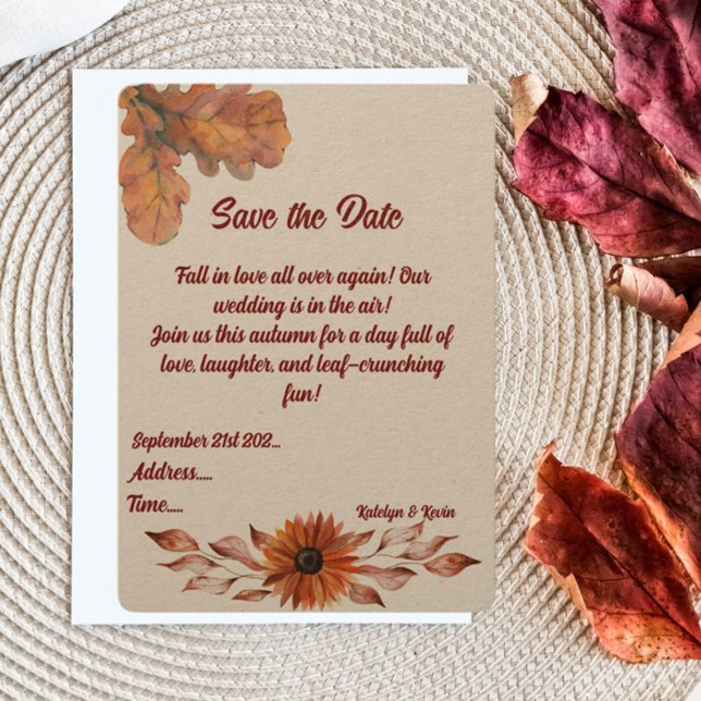 Rustic&Cosy Autumn Wedding Flat Save The Date Card (Creator Uploaded)