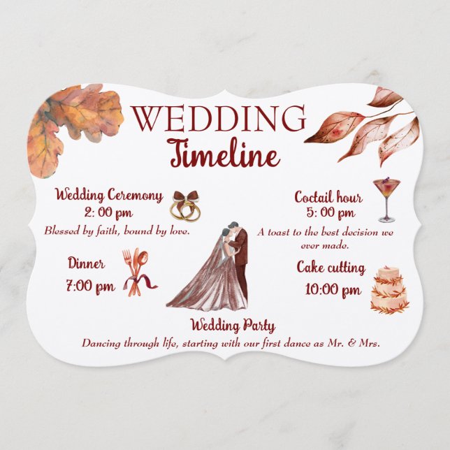 Rustic & Cosy Autumn Wedding Timeline  Program (Front)