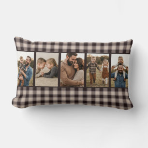 Rustic Cosy Brown Buffalo Plaid Multi Photo Lumbar Cushion