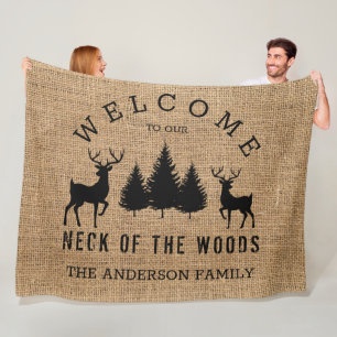 Rustic Cosy Cabin Welcome Family Name Fleece Blan Blanket