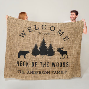 Rustic Cosy Cabin Welcome Family Name  Fleece Blanket
