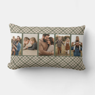 Rustic Cosy Green Buffalo Plaid Multi Photo Lumbar Cushion