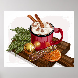 Rustic Cosy Hot Cocoa Mug Marshmallow Xmas Drink Poster