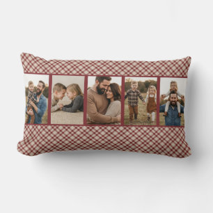 Rustic Cosy Red Buffalo Plaid Multi Photo Lumbar Cushion