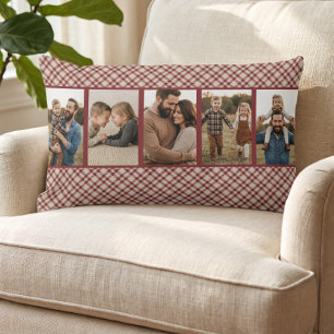 Rustic Cosy Red Buffalo Plaid Multi Photo Lumbar Cushion