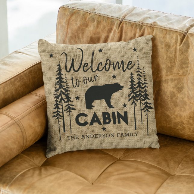 Rustic Cosy Welcome to our Cabin Family Name Cushion (Creator Uploaded)
