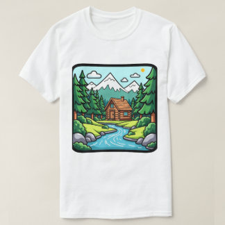 Rustic Cosy Woods Log Cabin Peaceful Forest Nature T-Shirt