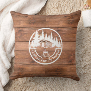 Rustic Cottage Cabin Barn Custom Family Name Cushion