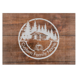 Rustic Cottage Cabin Barn Custom Family Name Cutting Board