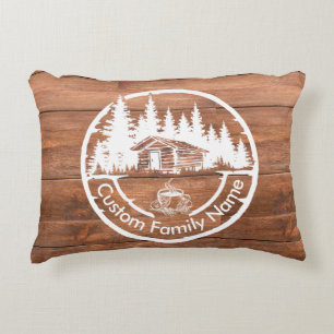 Rustic Cottage Cabin Barn Custom Family Name Decorative Cushion