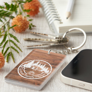 Rustic Cottage Cabin Barn Custom Family Name Key Ring