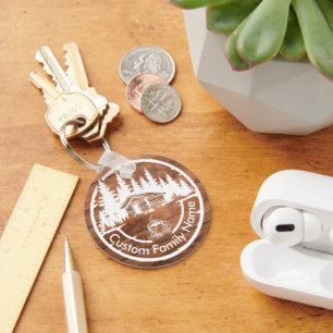 Rustic Cottage Cabin Barn   Custom Family Name Key Ring
