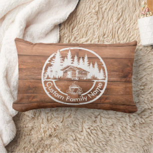 Rustic Cottage Cabin Barn Custom Family Name Lumbar Cushion