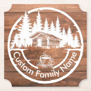 Rustic Cottage Cabin Barn Custom Family Name Paper Coaster