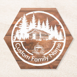 Rustic Cottage Cabin Barn | Custom Family Name Paper Coaster