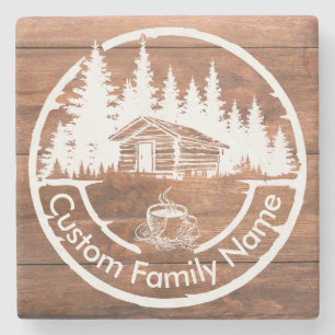 Rustic Cottage Cabin Barn Custom Family Name Stone Coaster