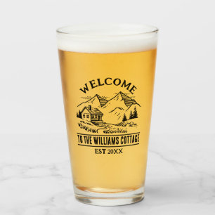 Rustic Cottage Camp Personalised Family Cabin Name Glass
