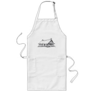 Rustic Cottage Charcoal Sketch Long Apron