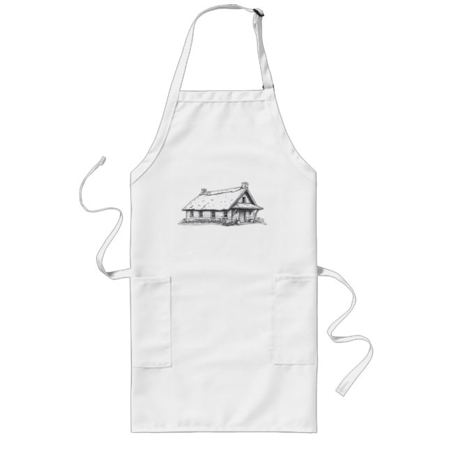 Rustic Cottage Charcoal Sketch Long Apron (Front)