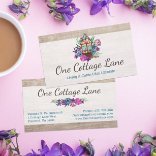 Rustic Cottage Chic Floral Cabin Watercolor Wood Business Card