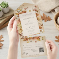 Rustic Cottage Core Fall Wildflowers Tan QR Code