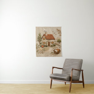 Rustic Cottage Embroidery – Cosy Countryside Tapestry