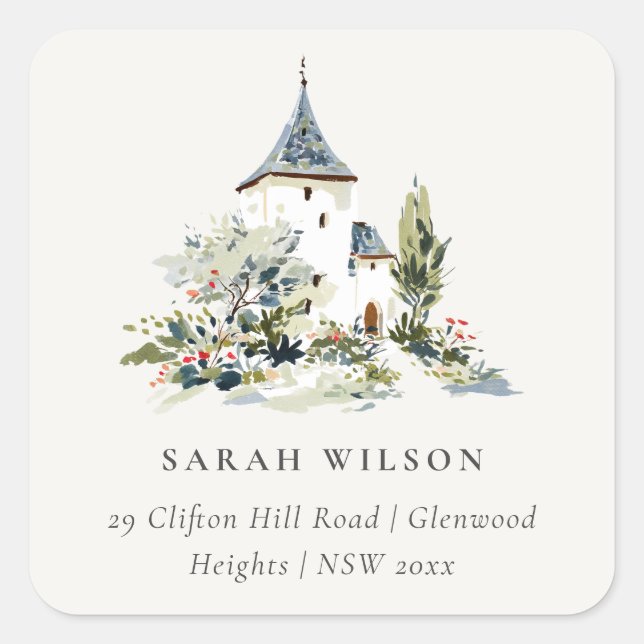 Rustic Cottage Landscape Home Moved Address Square Sticker (Front)