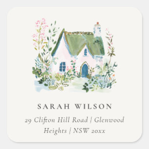 Rustic Cottage Landscape Home Moved Address Square Sticker