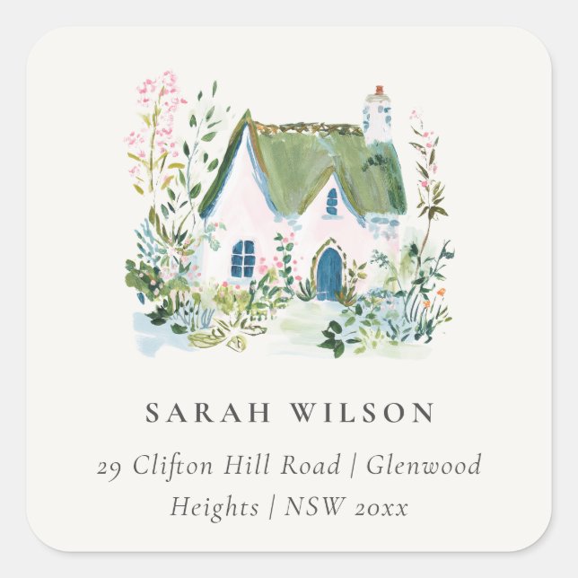 Rustic Cottage Landscape Home Moved Address Square Sticker (Front)