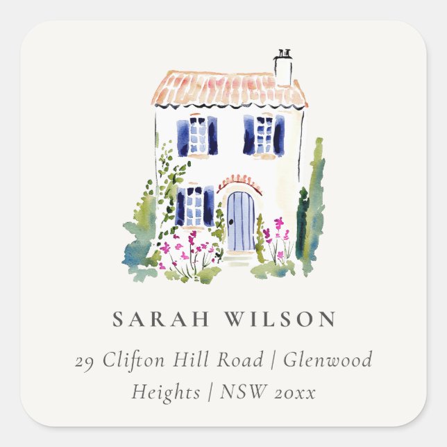 Rustic Cottage Landscape Home Moved Address Square Sticker (Front)