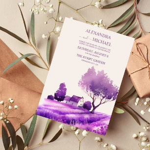 Rustic Cottage Purple Lavender Wedding Invitation