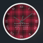 Rustic Cottage Red Tartan 1st Wedding Anniversary Clock<br><div class="desc">A rustic cottage,  elegant,  personalised wedding anniversary keepsake clock featuring a red tartan plaid background and classic typography. A nice custom wedding gift for a young - and young at heart - couple celebrating their 1st,  3rd,  5th,  10,  25th or 50th anniversary.</div>